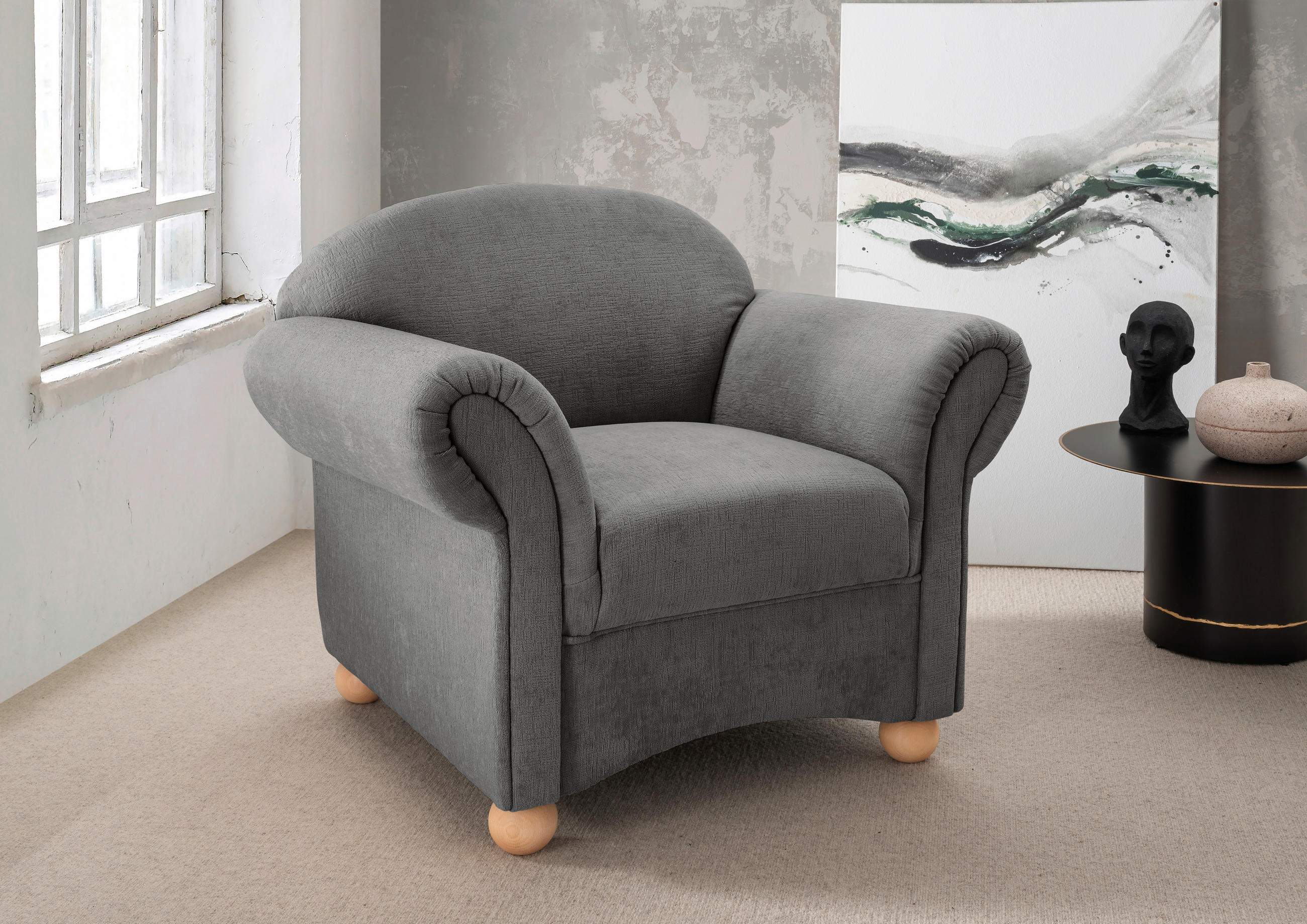 SESSEL in Mikrofaser Graubraun  - Wildeiche/Graubraun, Konventionell, Holz/Textil (90/84/80cm) - Livetastic