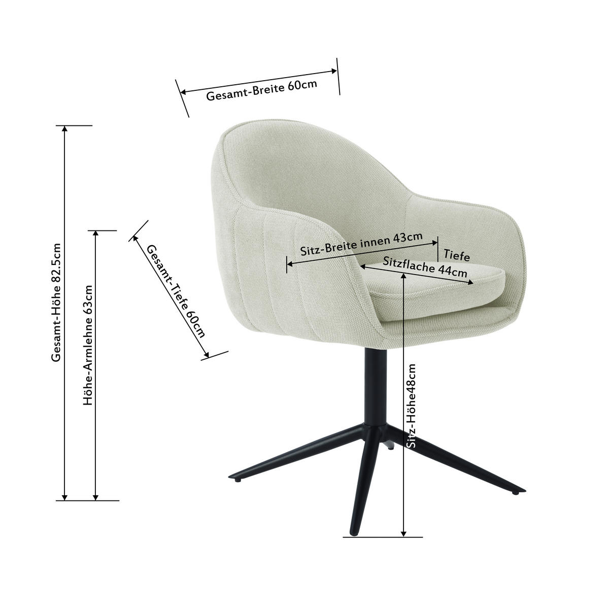 NASLANJAČ, les, kovina, tekstil bež  - črna/bež, Konvencionalno, kovina/tekstil (60/81/62cm) - MID.YOU