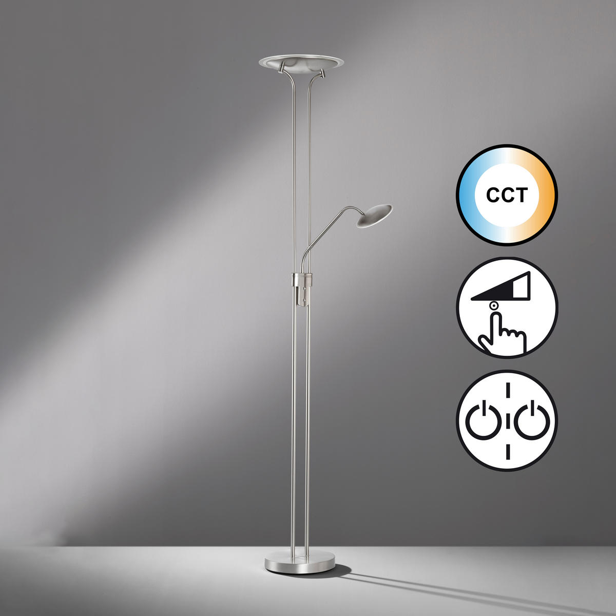 LED-STEHLEUCHTE - Nickelfarben, Konventionell, Glas/Metall (35/180cm) - Fischer & Honsel