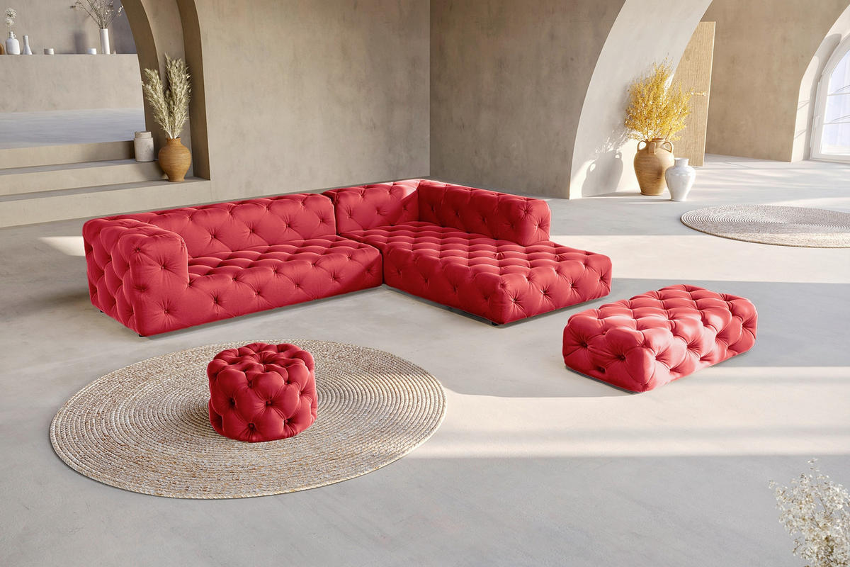HOCKER Fresco Samt Rot  - Rot/Schwarz, Design, Kunststoff/Textil (60/39/60cm) - P & B