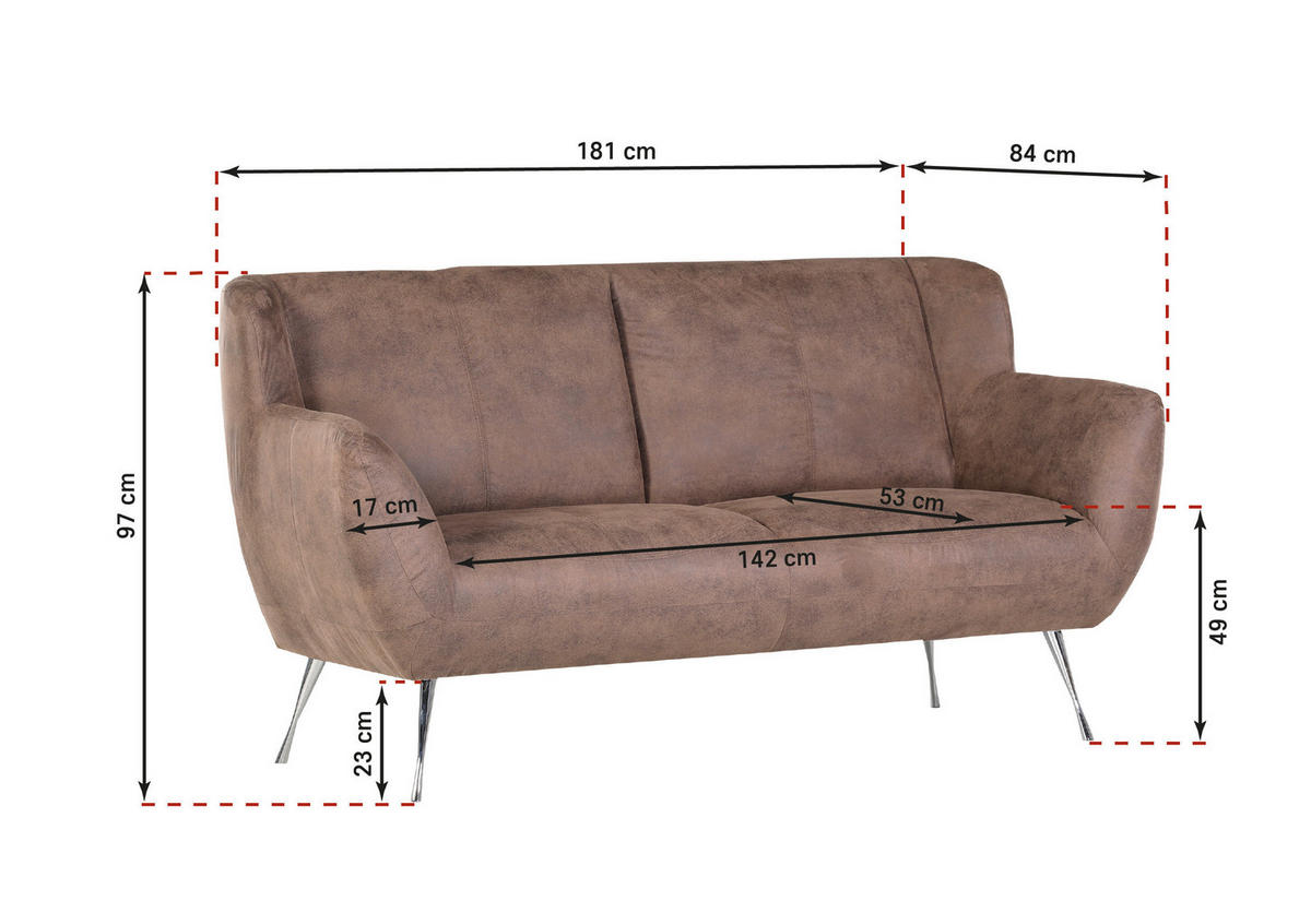 KÜCHENSOFA  - Chromfarben/Braun, KONVENTIONELL, Textil/Metall (181/97/84cm) - Carryhome