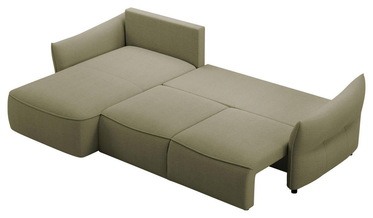 ECKSOFA Olivgrün Webstoff Rückenkissen, Bettkasten, Schlaffunktion, Rücken echt, Liegefläche im Originalstoff  - Schwarz/Olivgrün, KONVENTIONELL, Kunststoff/Textil (179/306cm) - Milino