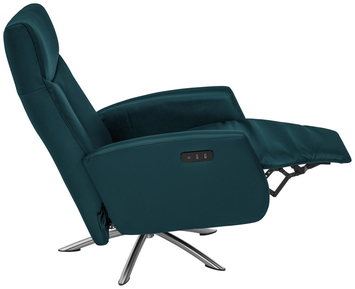 RELAXSESSEL Echtleder Relaxfunktion, Fußteilverstellung    - Blau/Silberfarben, Design, Leder/Metall (73/105/82cm) - Welnova