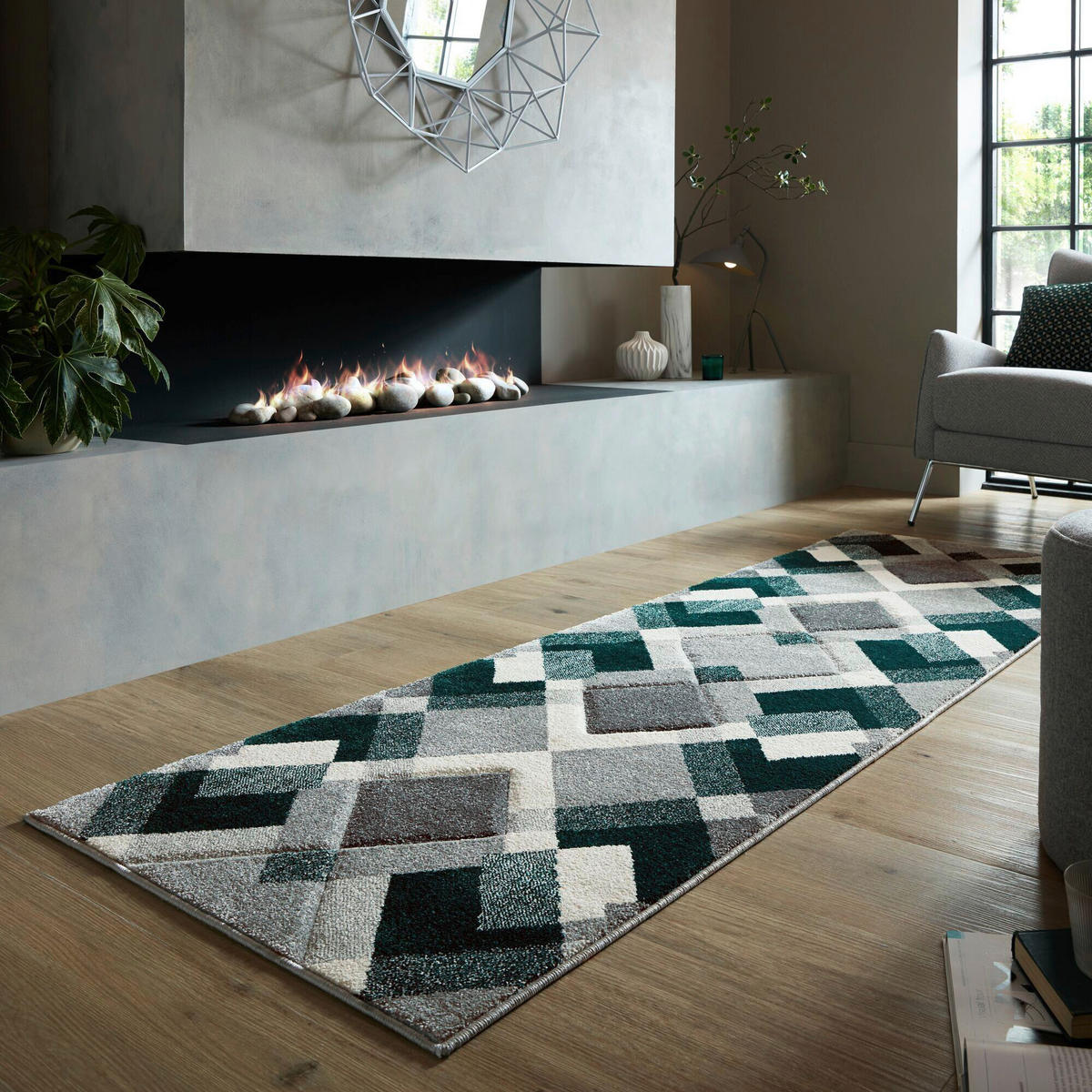 WEBTEPPICH 80/230 cm NIMBUS Grün, Dunkelgrau  - Dunkelgrau/Grün, KONVENTIONELL, Textil (80/230cm)