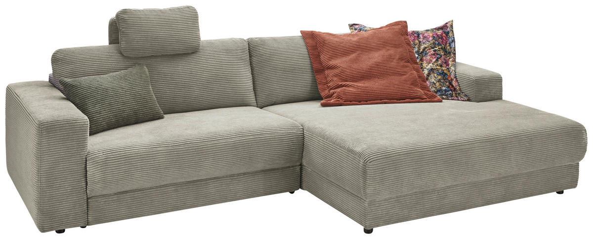ECKSOFA in Cord Graubraun  - Graubraun/Schwarz, Design, Kunststoff/Textil (296/168cm) - Pure Home Lifestyle