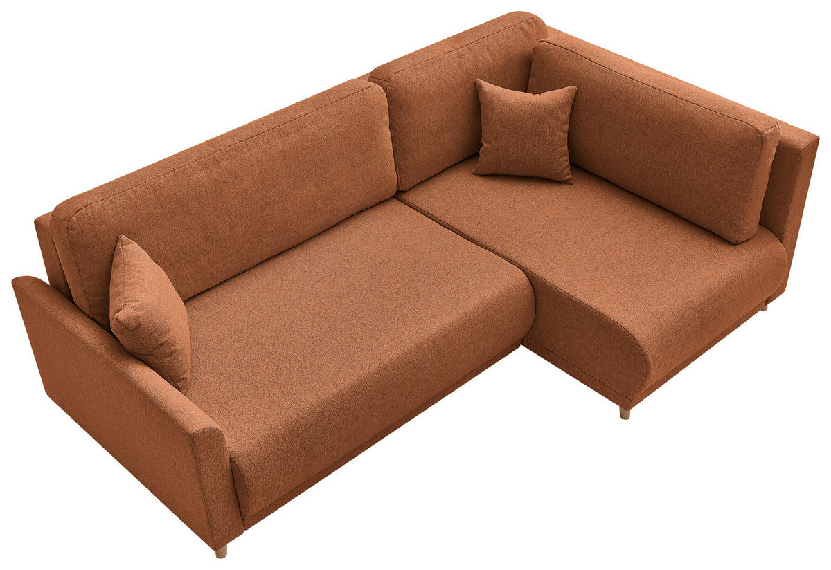 ECKSOFA MILOS Rostfarben Flachgewebe, Struktur Rückenkissen, Bettkasten, Schlaffunktion, Rücken echt  - Rostfarben/Naturfarben, Design, Textil (224/148cm) - P & B
