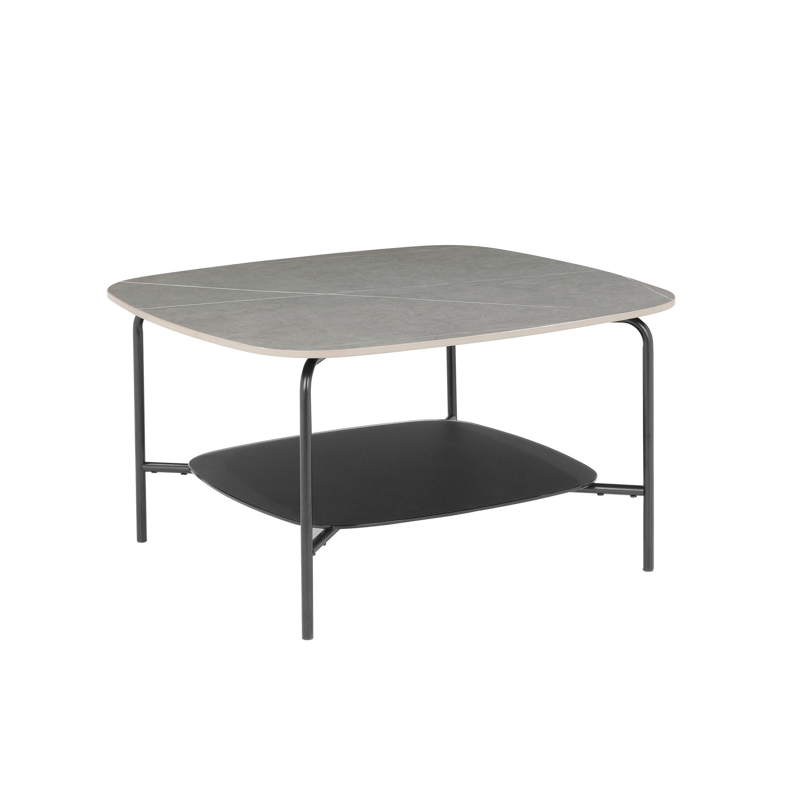 COUCHTISCH in Metall, Glas, Stein 75/75/42 cm  - Schwarz/Grau, Design, Glas/Stein (75/75/42cm) - Carryhome