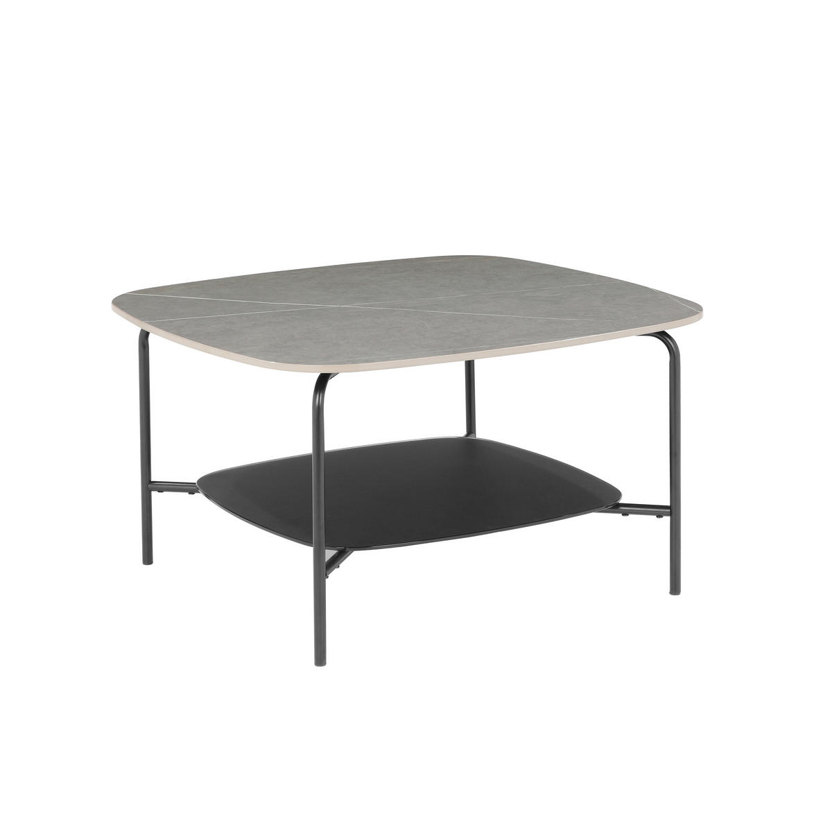 COUCHTISCH in Metall, Glas, Stein 75/75/42 cm  - Schwarz/Grau, Design, Glas/Stein (75/75/42cm) - Carryhome
