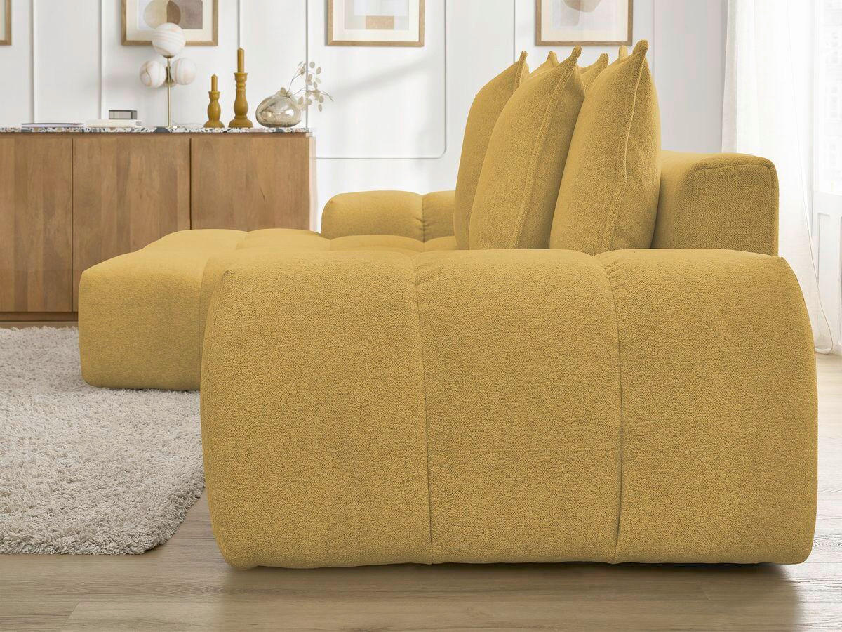 ECKSCHLAFSOFA EVEREST  mit Rücken echt, Armteil links, Armteil rechts Flachgewebe Gelb  - Gelb/Schwarz, MODERN, Kunststoff/Textil (180/318cm) - Livetastic