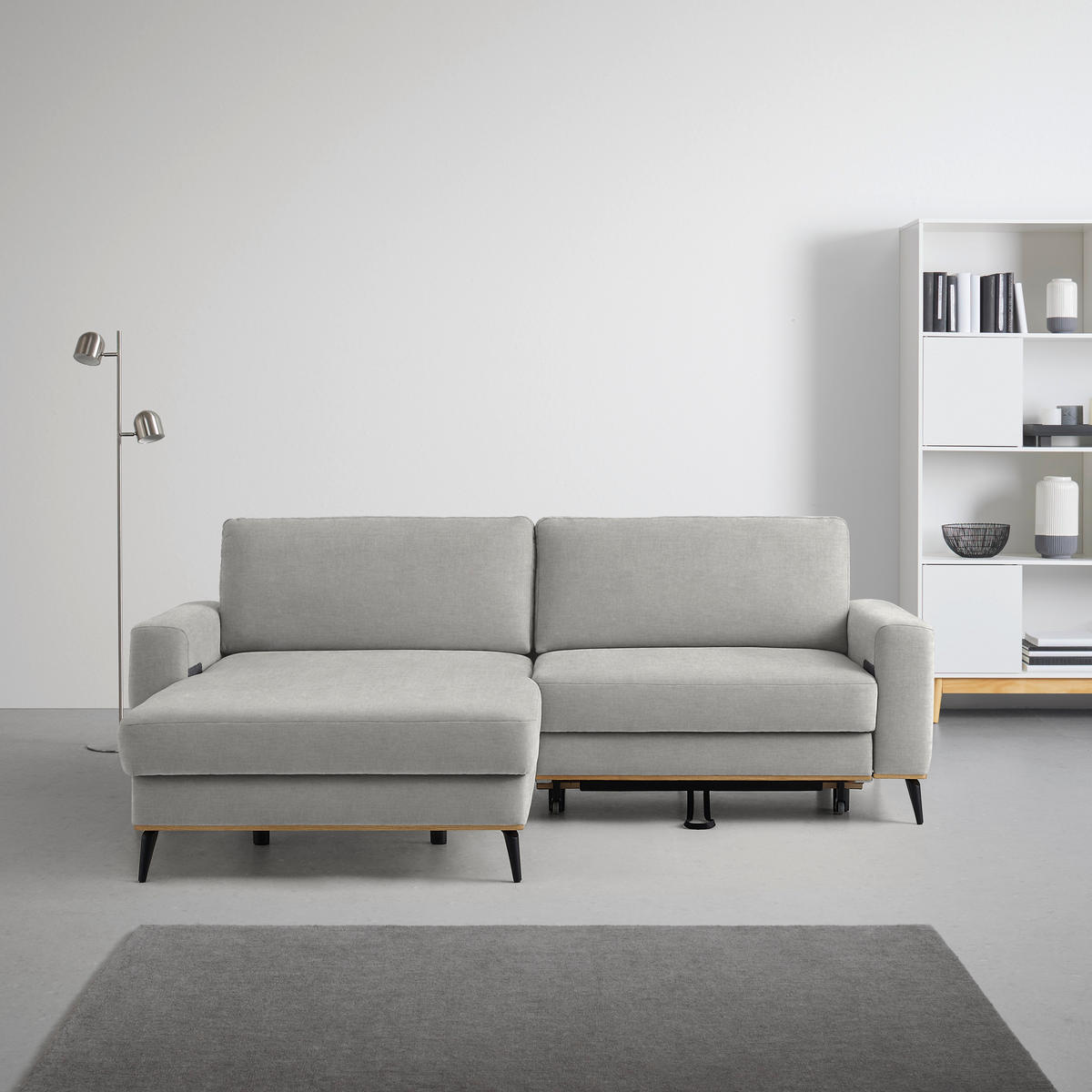 ECKSOFA in Chenille Beige  - Beige/Schwarz, Konventionell, Holz/Textil (167/234cm) - MID.YOU