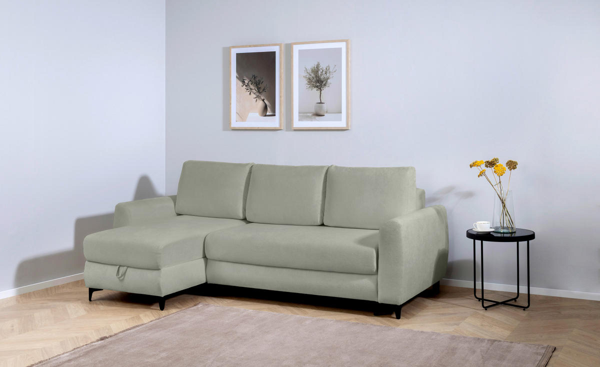 ECKSOFA Moli Grau  - Schwarz/Grau, Design, Textil/Metall (236/148cm) - MID.YOU
