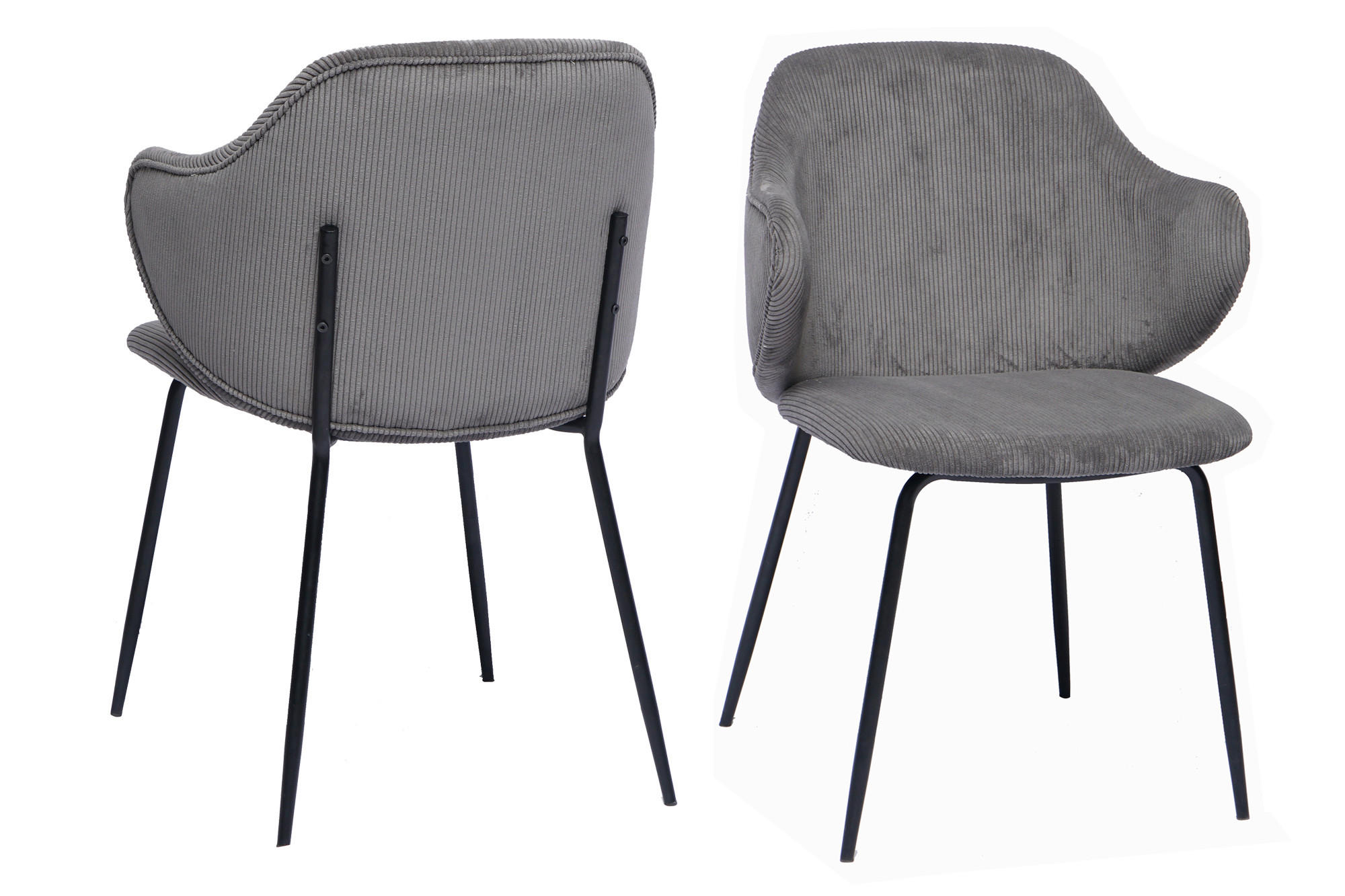 ARMLEHNSTUHL-SET 2 Stück  in Cord  - Schwarz/Grau, MODERN, Textil/Metall (54/83/55cm) - Livetastic