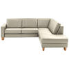 ECKSOFA in Echtleder Ecru  - Ecru/Eiche Bianco, Konventionell, Leder/Holz (257/235cm) - Valdera