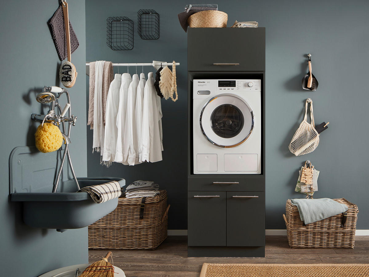 WASCHMASCHINENSCHRANK 67,5/200/67,5 cm  in Anthrazit  - Anthrazit/Silberfarben, Design, Holzwerkstoff/Metall (67,5/200/67,5cm)