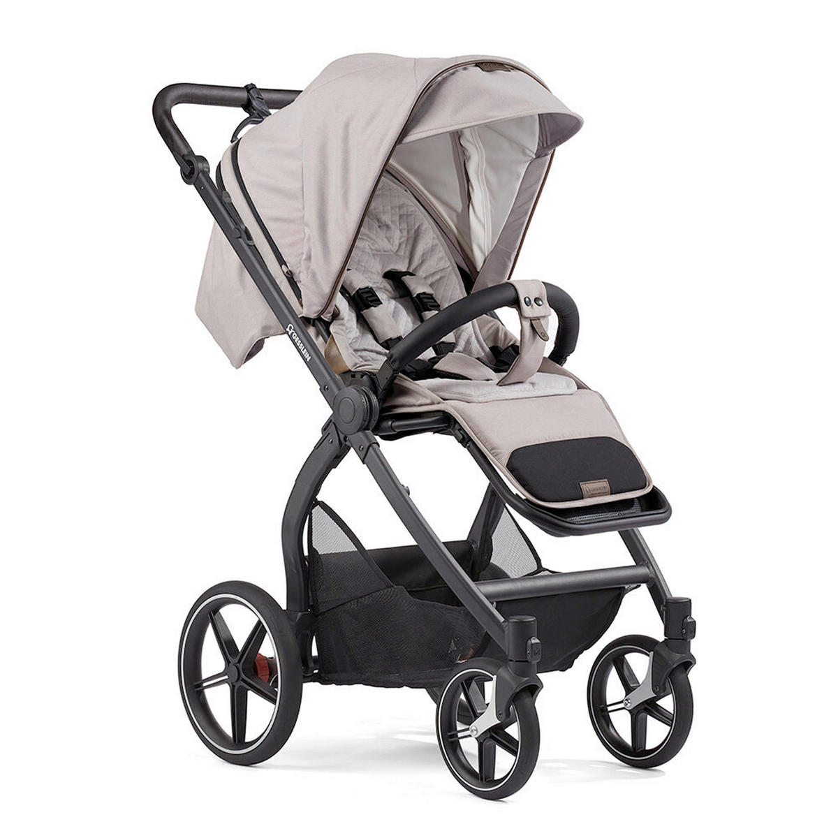 KOMBIKINDERWAGEN  FX4 Swing Set mit Handbremse  Steingrau-Schwarz-Tabak  - Hellgrau/Schwarz, Basics, Textil (100/55/130cm) - Gesslein