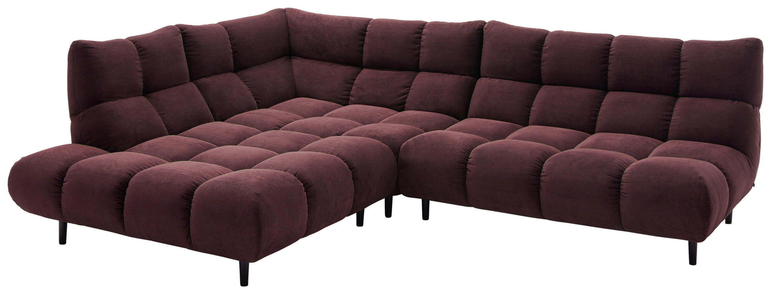 ECKSOFA Ottomane links, Eckteil  Bordeaux Feincord  - Bordeaux/Schwarz, Design, Holz/Textil (215/288cm) - Pure Home Lifestyle