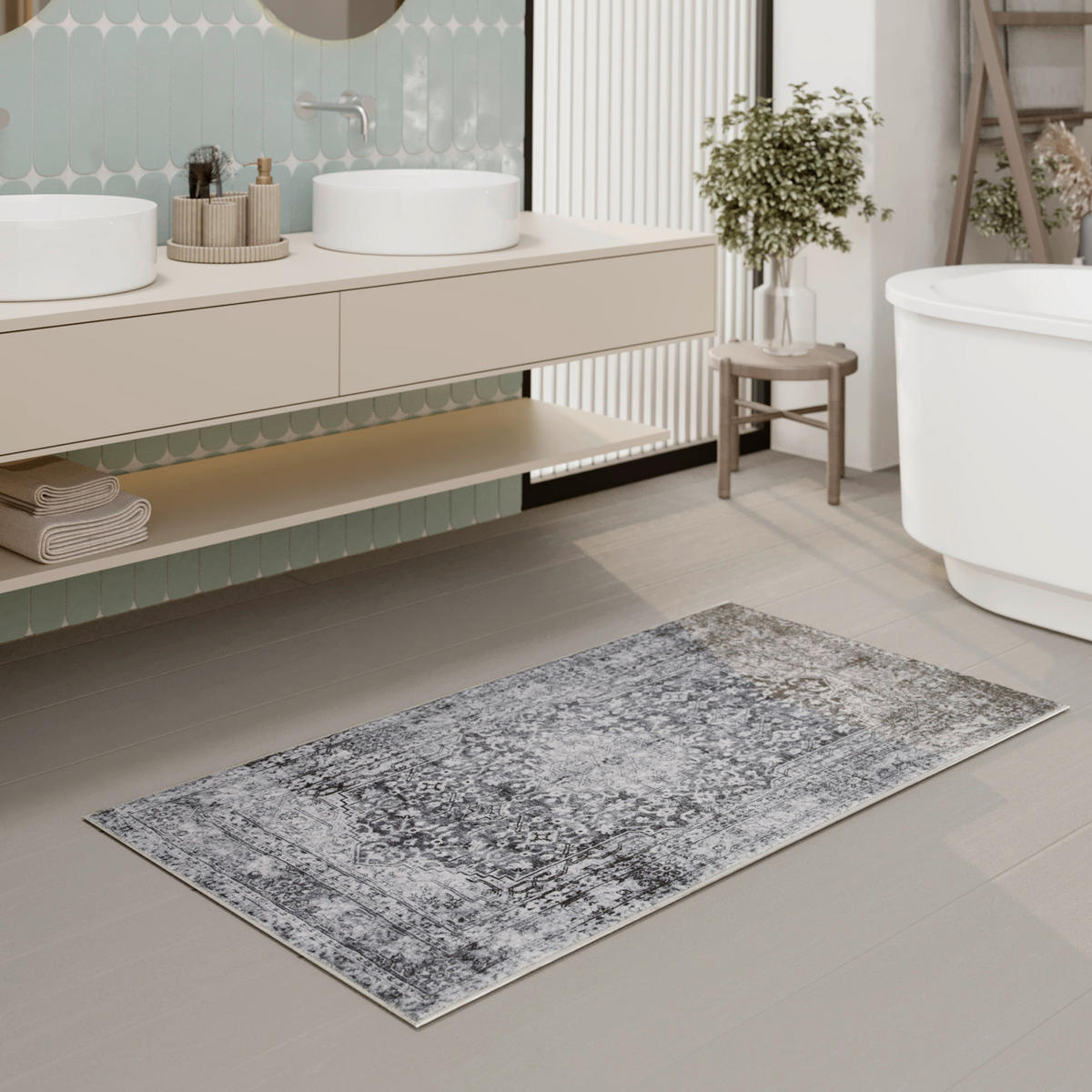 BADTEPPICH Grau 80/150 cm  - Grau, Basics, Kunststoff/Textil (80/150cm) - WECON HOME