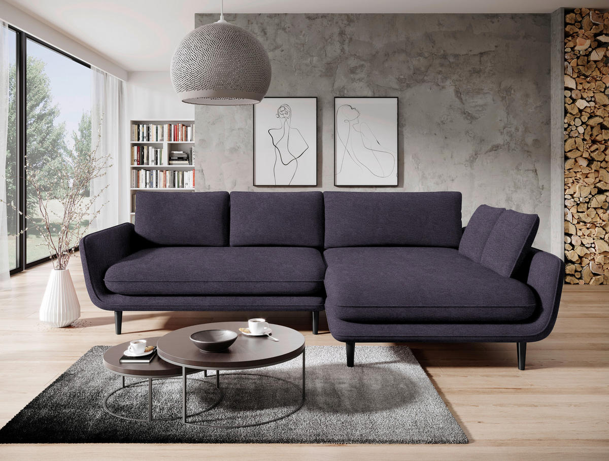 ECKSOFA in Velours Anthrazit  - Anthrazit/Schwarz, Design, Holz/Textil (260/167cm) - Welnova