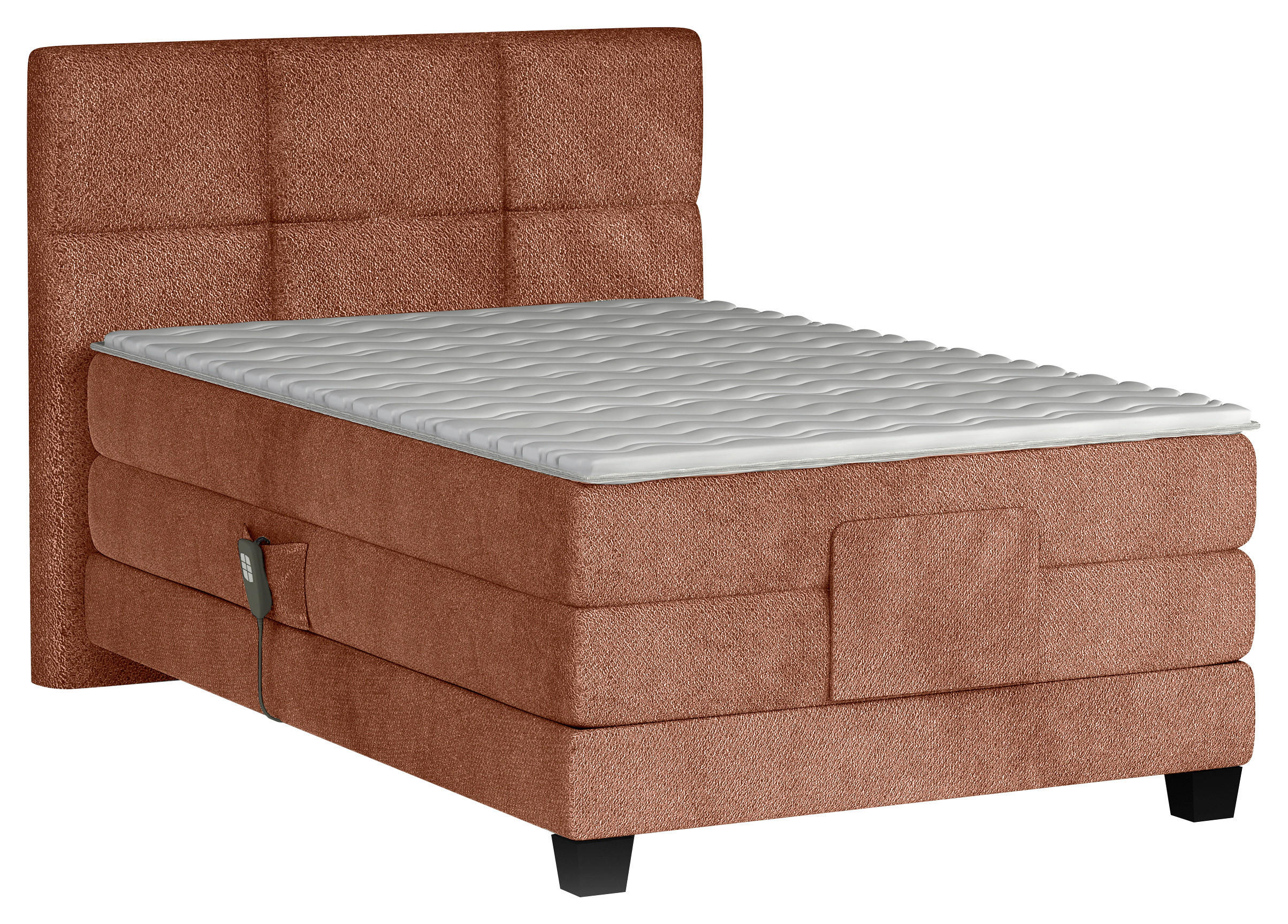 BOXSPRINGBETT 120/200 cm,  in Orange, Matratze, Topper, motorische Verstellbarkeit, Fernbedienung, H4 = sehr fest  - Schwarz/Orange, KONVENTIONELL, Holz/Kunststoff (120/200cm) - Chameo