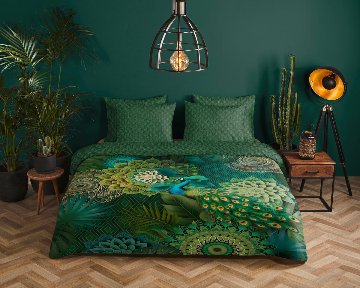 BETTWÄSCHE HIP Satin 140/200 cm  - Dunkelgrün/Grün, Design, Textil (140/200cm)