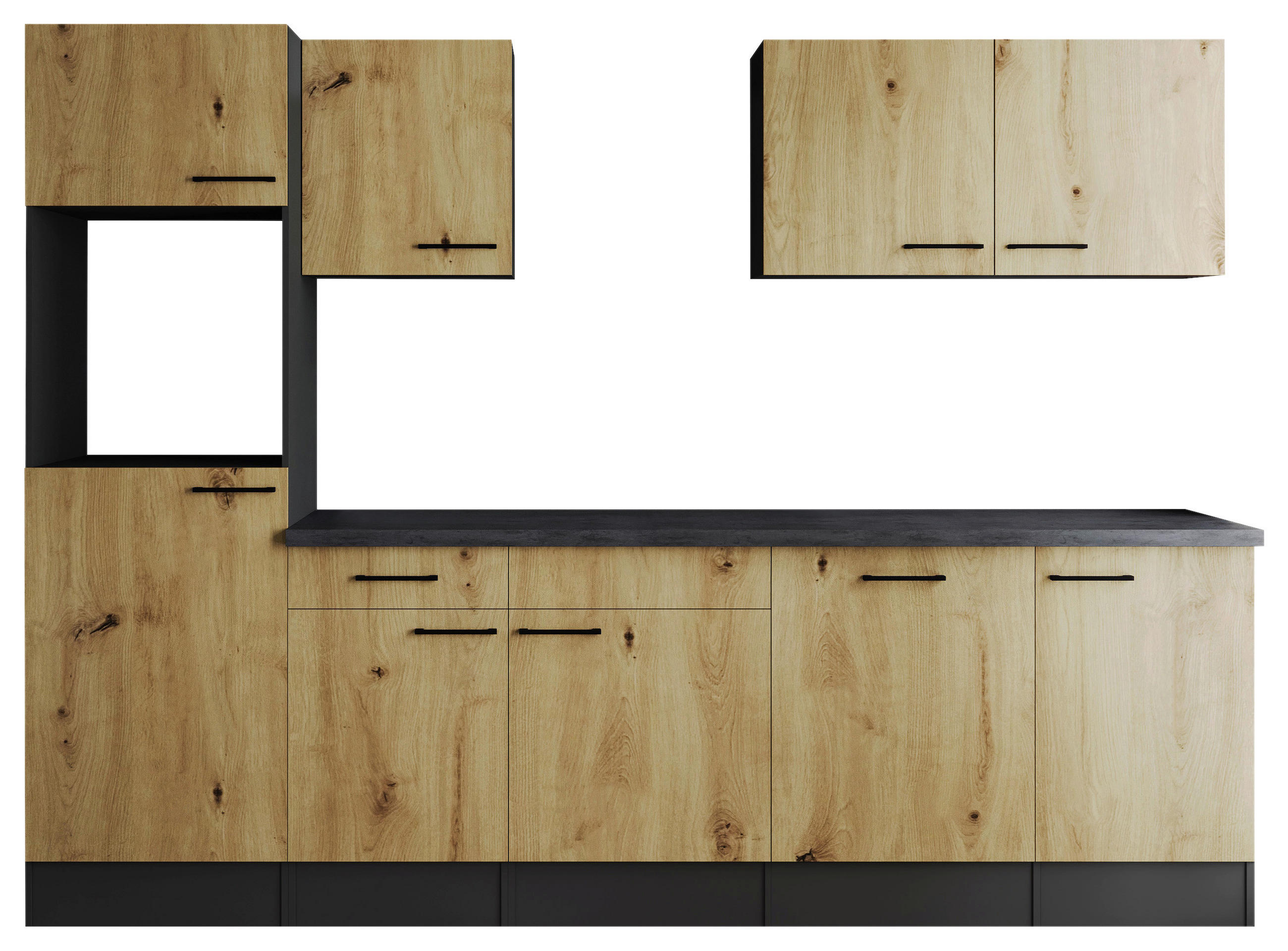 MODULKÖK UTAN VITVAROR 280 cm i ek Artisan - svart/grå, Design, metall/trämaterial (280cm) - Respekta