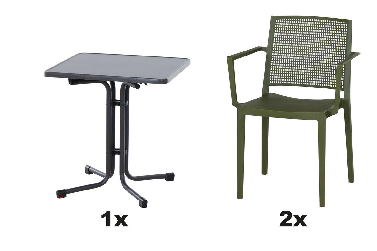 GARTENGARNITUR 3-teilig Stahl  - Anthrazit/Grün, Basics, Kunststoff/Metall (70/80/70cm) - Siena Garden