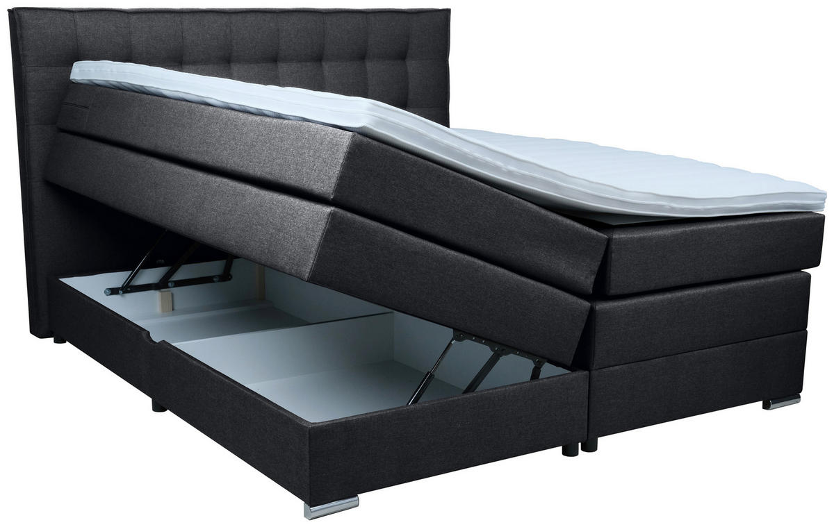 BOXSPRINGBETT 180/200 cm  in Schwarz  - Chromfarben/Schwarz, Konventionell, Kunststoff/Textil (180/200cm) - Boxxx