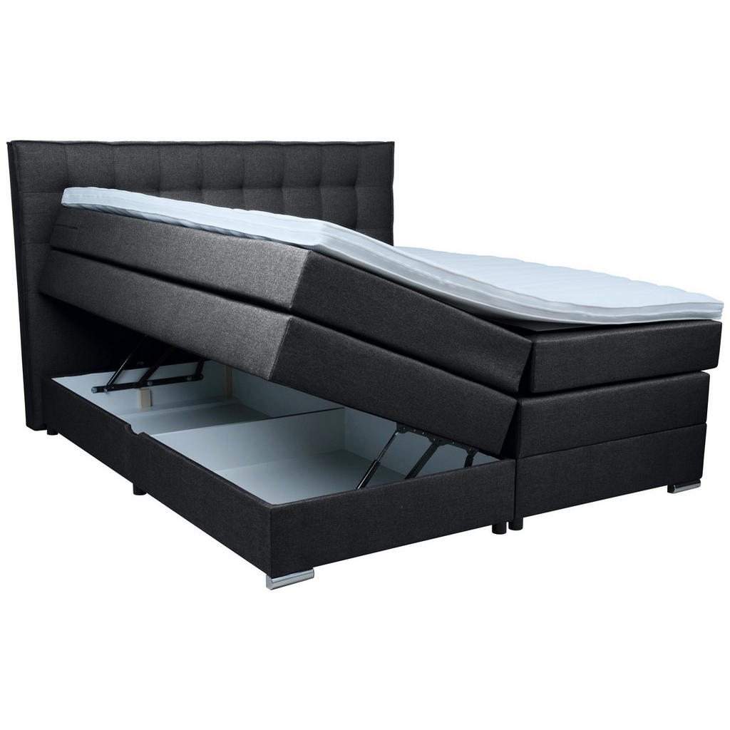 Thumbnail - Boxxx Boxspringbett, Schwarz, Textil, H4, 5-Zonen, Höhe ca. 18 cm, 180x200 cm, Oeko-Tex® Standard 100, Topper durchgehen...