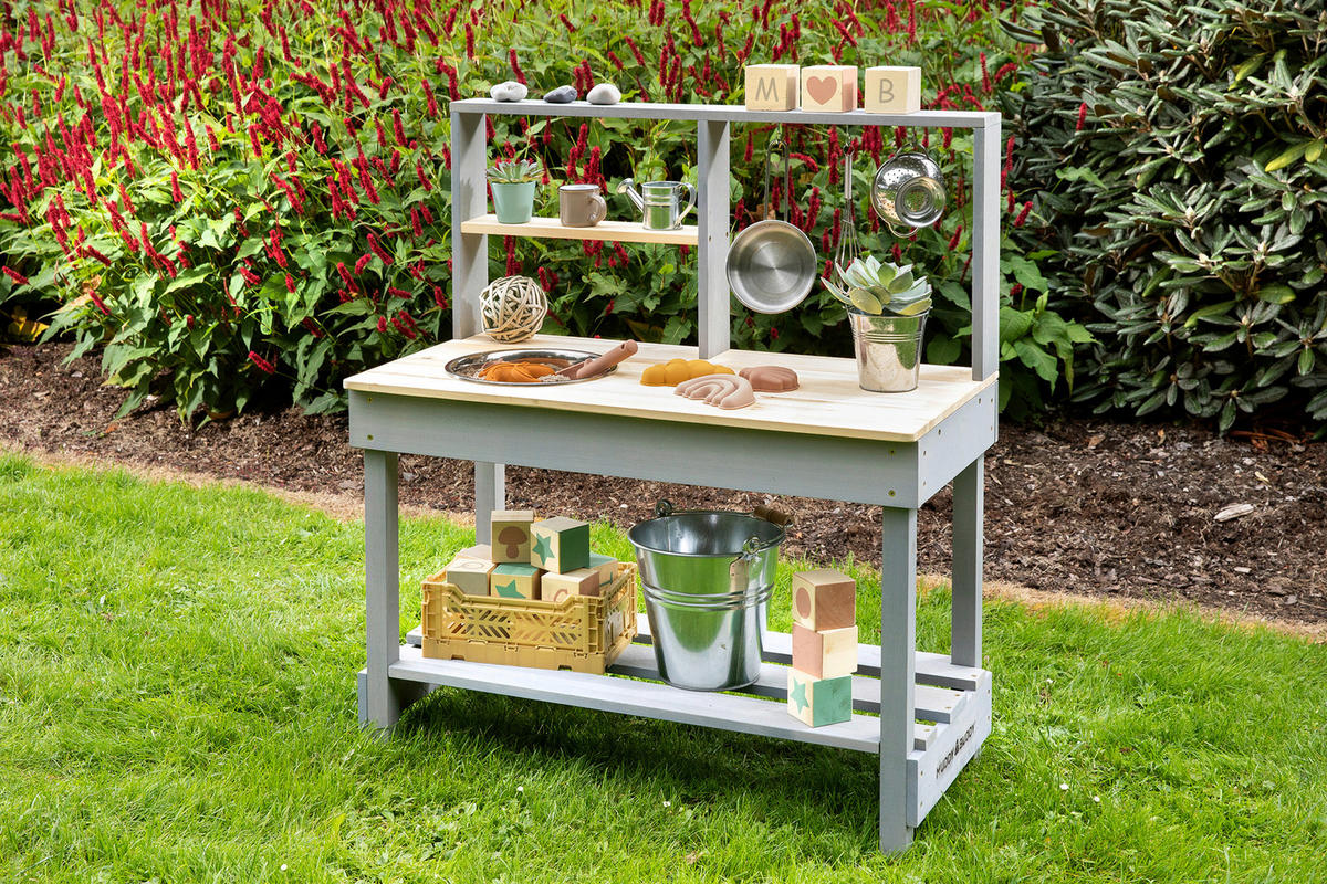 MATSCHKÜCHE Mud Starter  - Naturfarben/Grau, Basics, Holz/Metall (80/40/90cm) - MUDDY BUDDY