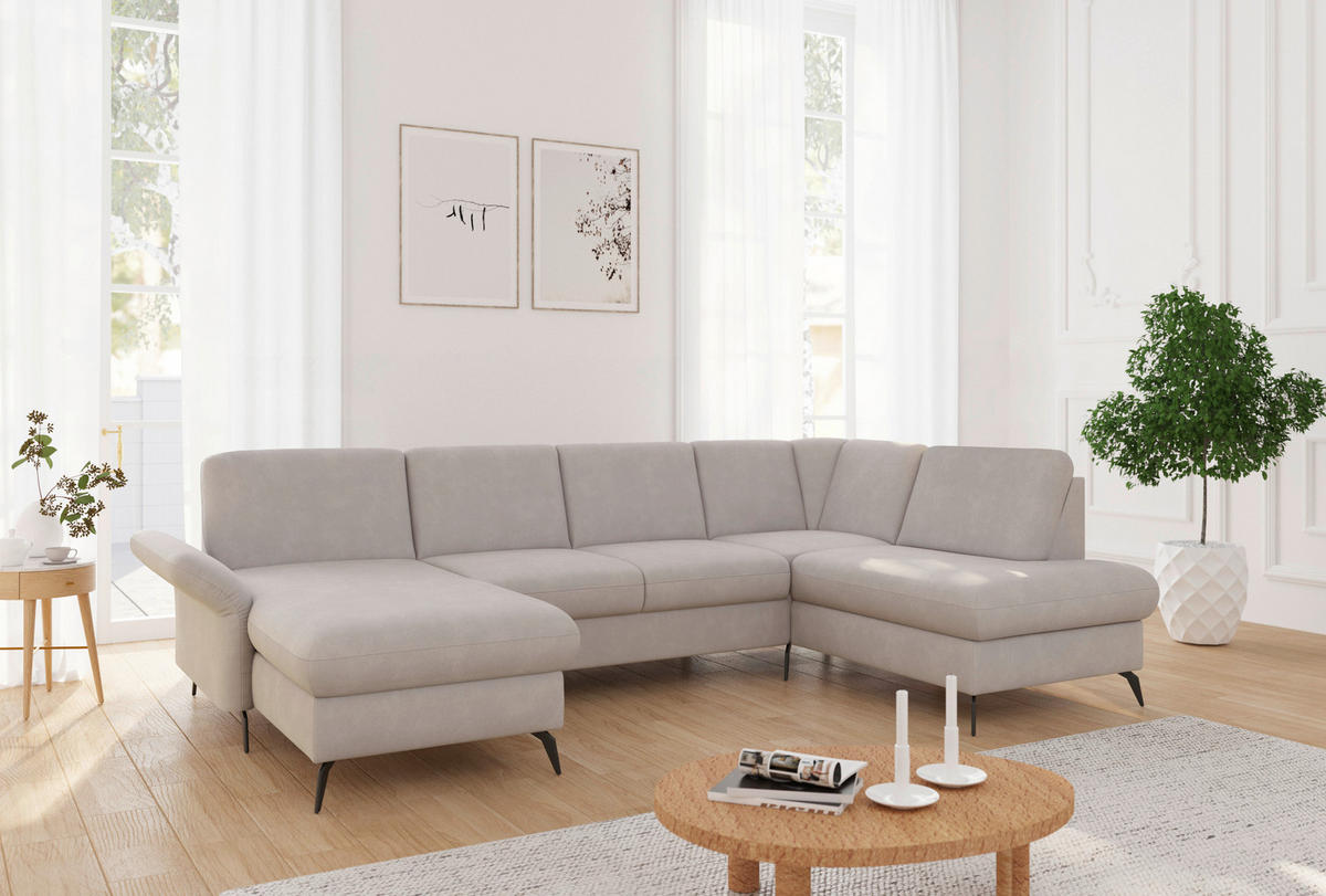 WOHNLANDSCHAFT ROCHELLE E Greige Flachgewebe  - Greige/Schwarz, KONVENTIONELL, Textil/Metall (164/314/195cm) - Sit & More