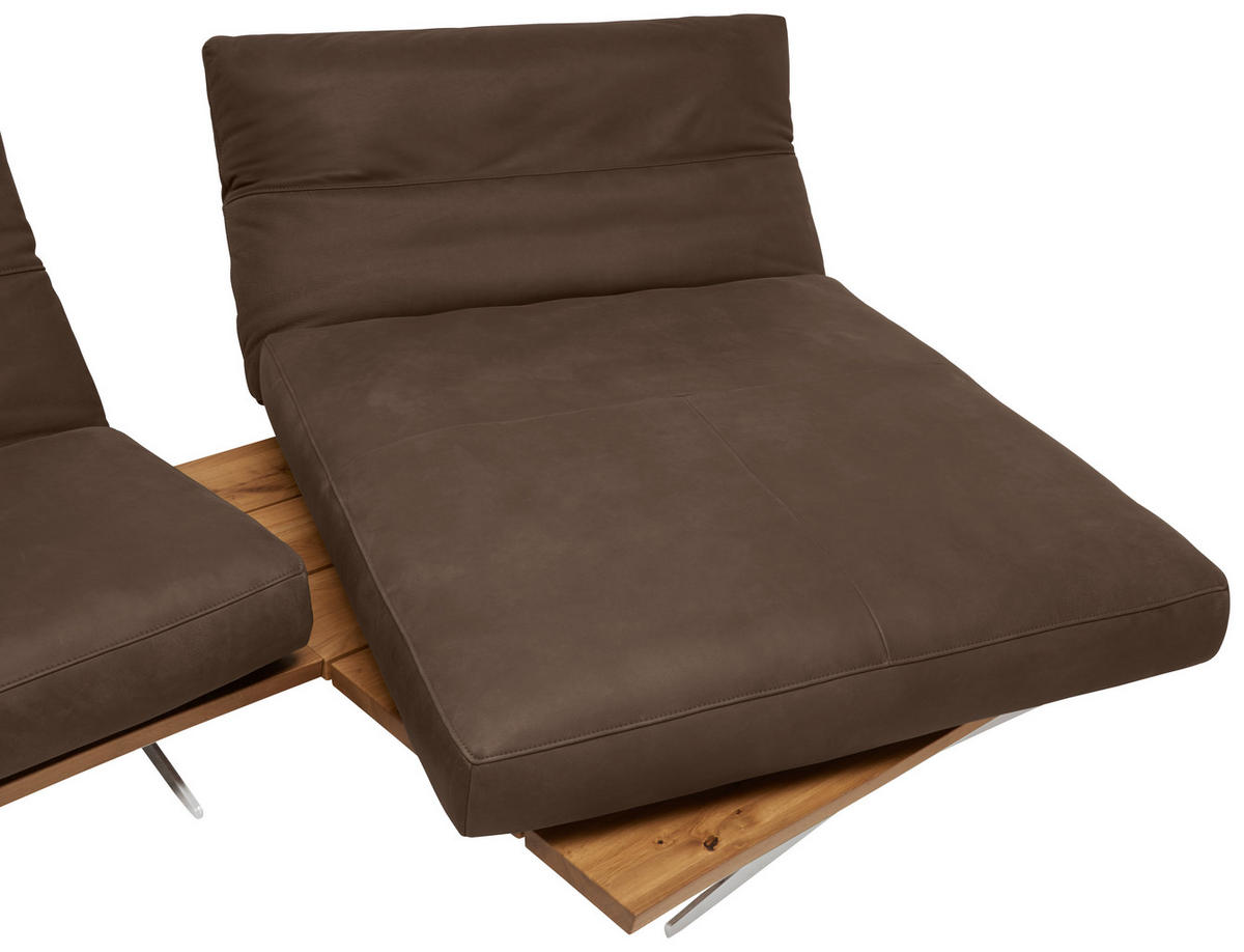 ECKSOFA Braun Mikrofaser  - Edelstahlfarben/Braun, Natur, Holz/Textil (320/157cm) - Ambiente