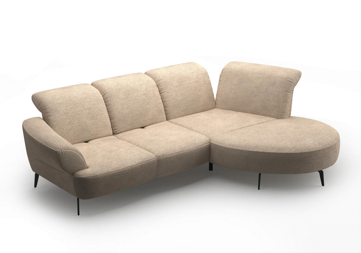 ECKSOFA DANCE E Sandfarben Chenille  - Sandfarben/Schwarz, MODERN, Textil/Metall (313/208cm) - Sit & More