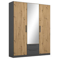 DREHTÜRENSCHRANK 136/197/54 cm,  in Grau, Eiche Artisan, 3-türig  - Eiche Artisan/Grau, MODERN, Holzwerkstoff/Kunststoff (136/197/54cm) - Rauch Möbel