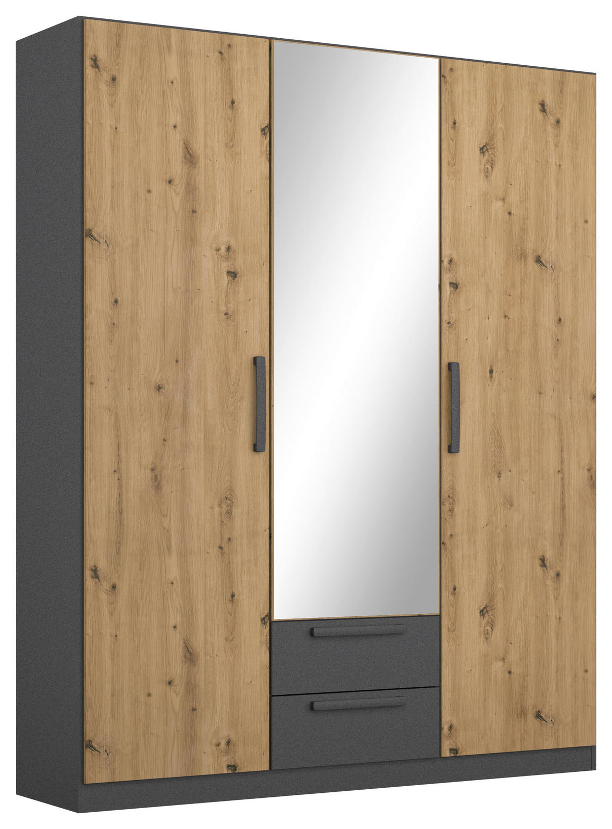 DREHTÜRENSCHRANK 136/197/54 cm,  in Grau, Eiche Artisan, 3-türig  - Eiche Artisan/Grau, MODERN, Holzwerkstoff/Kunststoff (136/197/54cm) - Rauch Möbel
