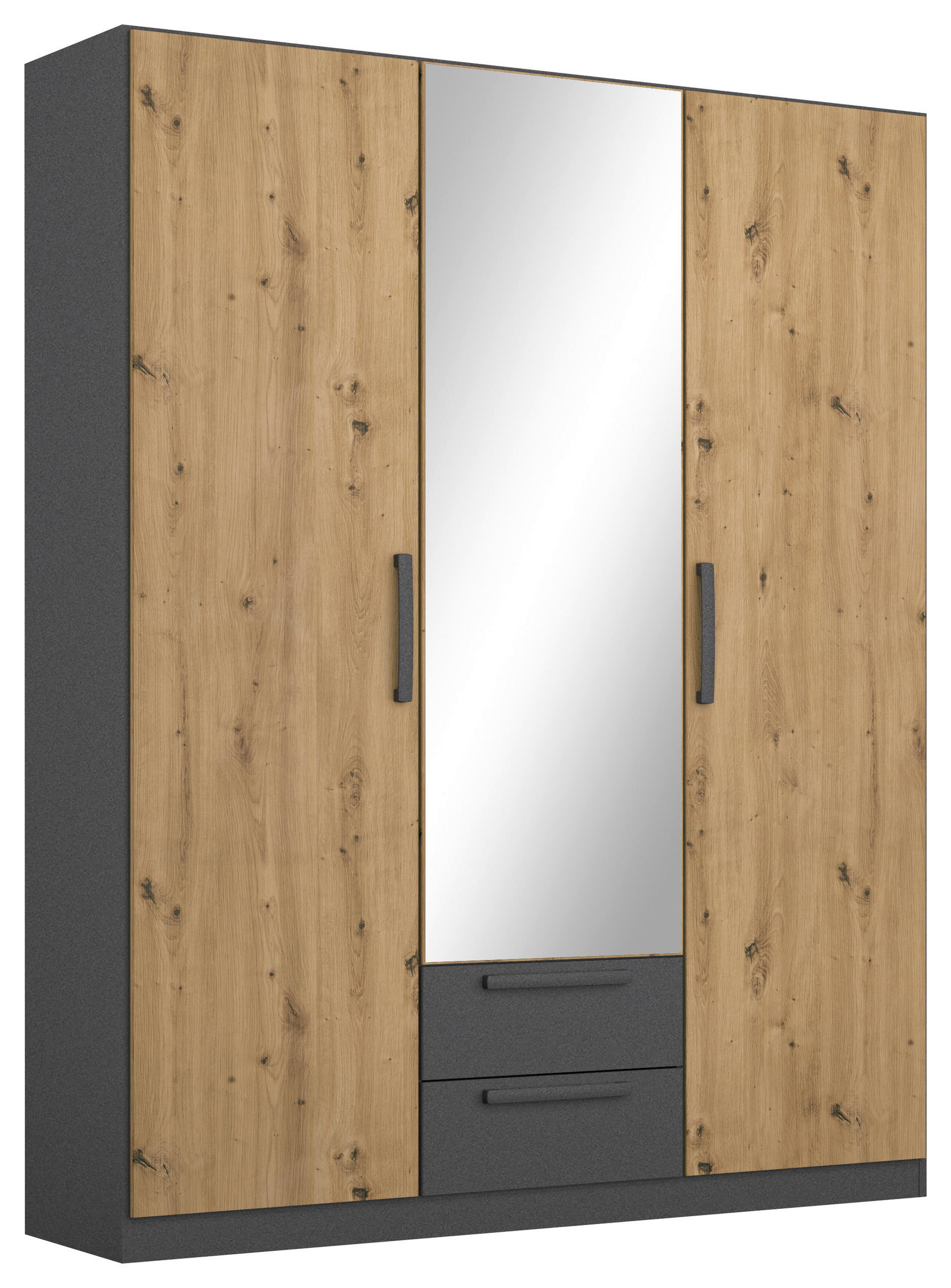 Rauch Möbel Drehtürenschrank Grau, Eiche Artisan 136x197x54 cm