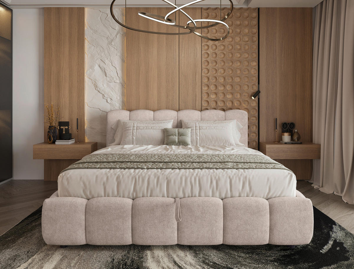 POLSTERBETT 180/200 cm,  in Beige, Lattenrost, Bettkasten,  - Beige/Schwarz, KONVENTIONELL, Holz/Kunststoff (180/200cm) - Boxxx