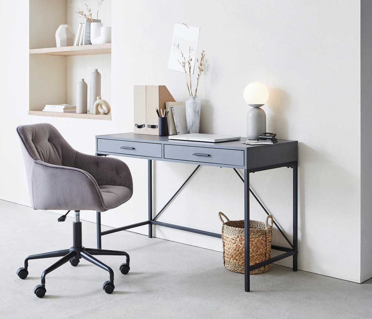 SCHREIBTISCH 120/50/76 cm  in Dunkelgrau  - Dunkelgrau, Design, Holz/Metall (120/50/76cm) - Hom`in