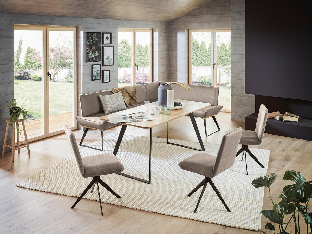 STUHL  in Stahl Lederlook  - Hellbraun/Schwarz, Design, Textil/Metall (46,5/87/64cm) - Voleo