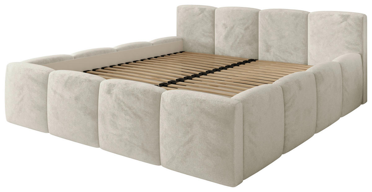 POLSTERBETT 180/200 cm,  in Beige, gepolstertes Kopfteil, Lattenrost, Bettkasten,  - Beige/Schwarz, MODERN, Holz/Textil (180/200cm) - Chameo