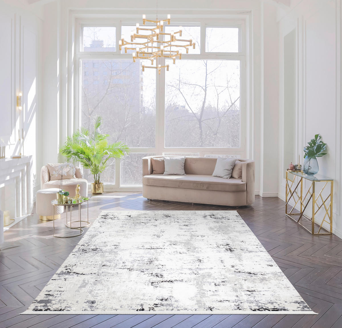 VINTAGE-TEPPICH 120/180 cm Lotus Grau, Schwarz, Weiß, Beige  - Beige/Schwarz, LIFESTYLE, Textil (120/180cm)