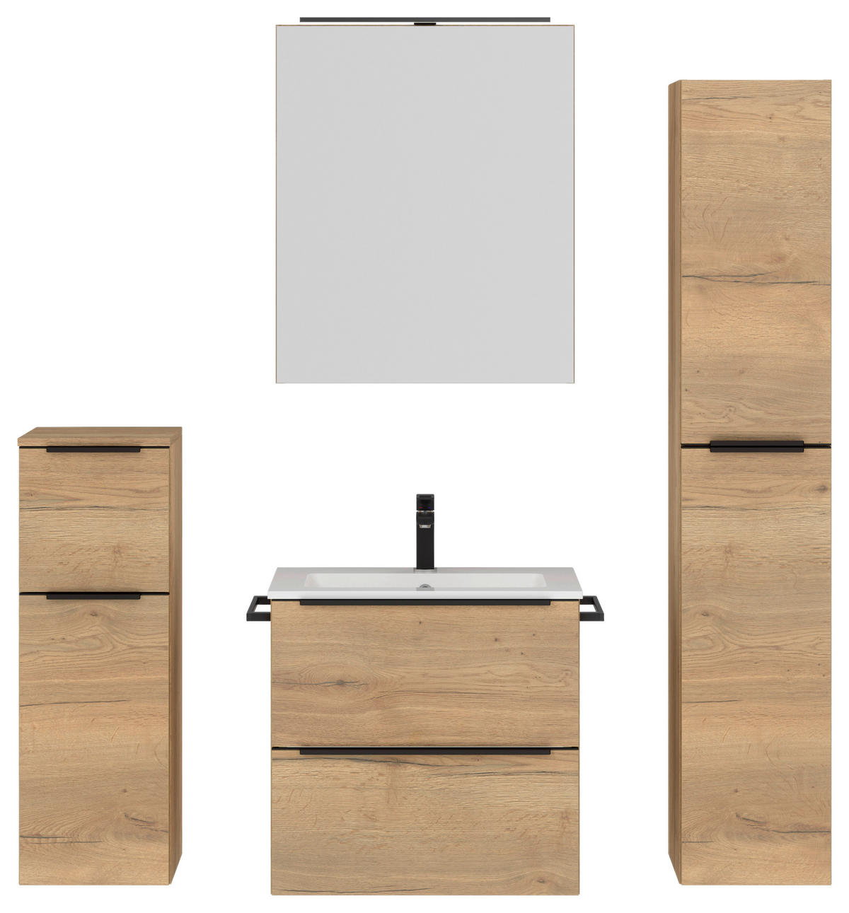 BADEZIMMER 5-teilig  in 121 cm  - Eichefarben/Schwarz, MODERN, Holzwerkstoff/Stein (121cm) - Nobilia