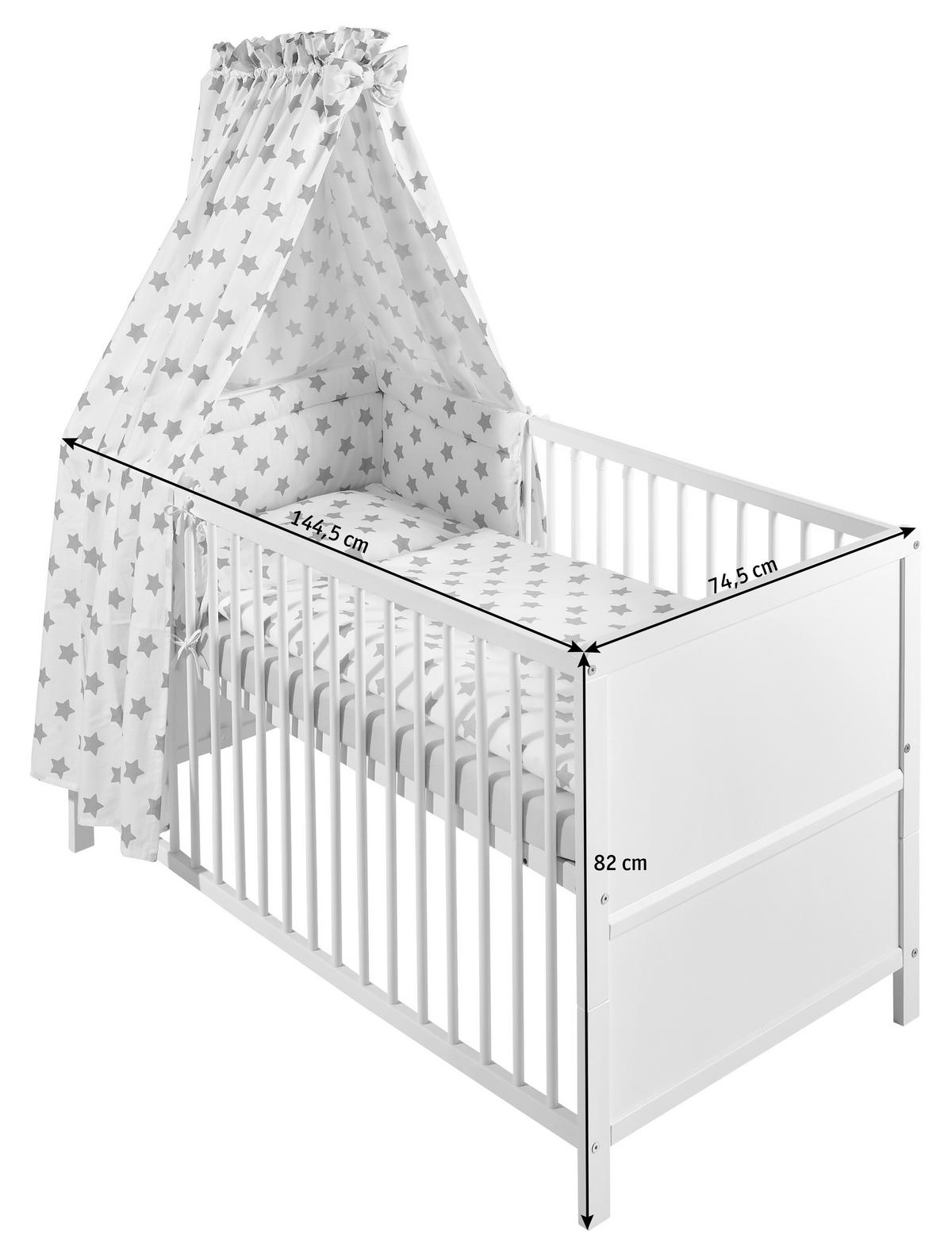 KREVETAC SA OGRADICOM-KOMPLET  STAR  - siva/bela, Lajfstajl, drvo/tekstil (144,5/74,5/82cm) - My Baby Lou