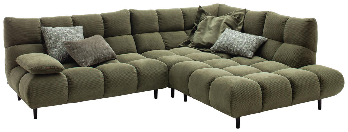 ECKSOFA Feincord Schilfgrün  - Schilfgrün/Schwarz, Design, Holz/Textil (288/215cm) - Pure Home Lifestyle