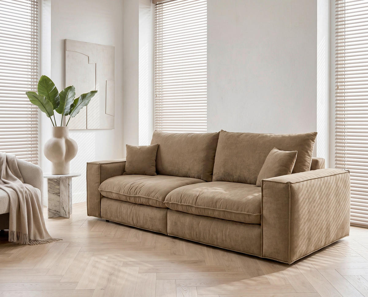 BIGSOFA Chenille Taupe  - Taupe/Schwarz, MODERN, Kunststoff/Textil (255/76/117cm) - Milino