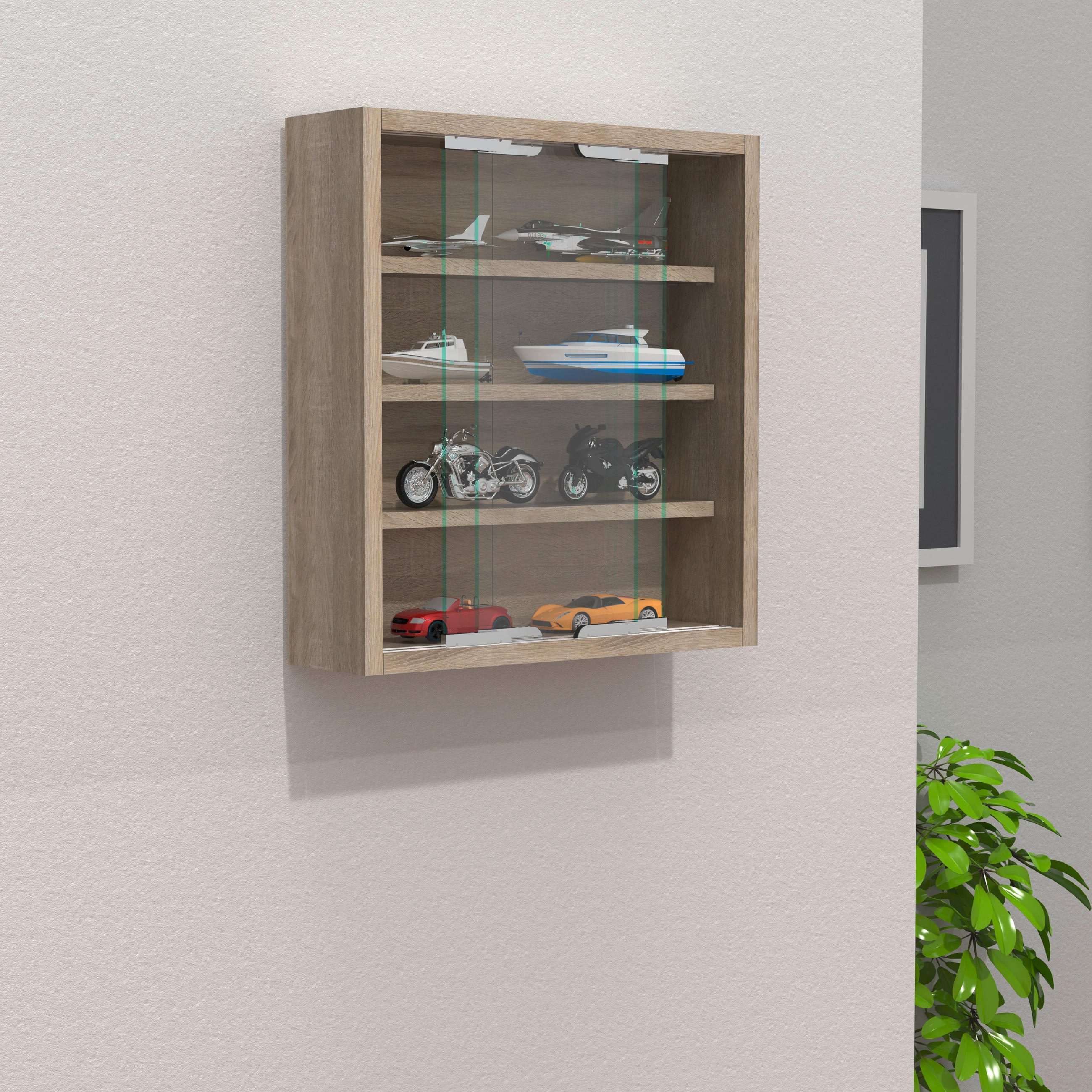 HÄNGEVITRINE in Sonoma Eiche  - Silberfarben/Sonoma Eiche, Modern, Glas/Holzwerkstoff (37/40/10cm) - MID.YOU