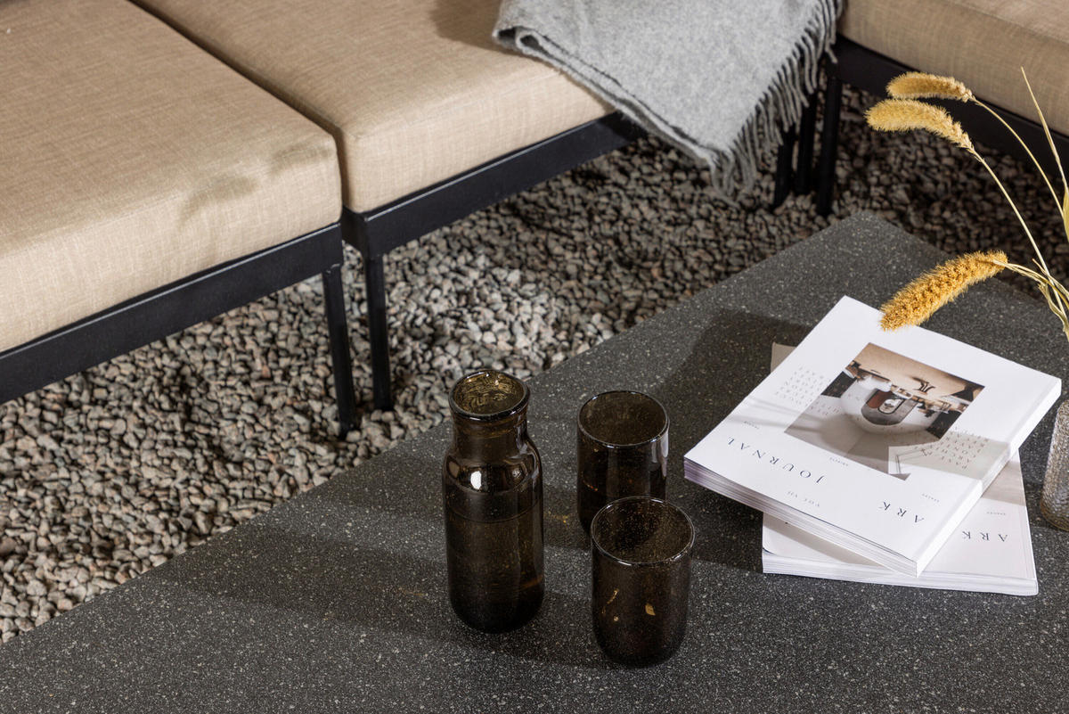 LOUNGEGARNITUR Stahl  - Beige/Schwarz, MODERN, Glas/Textil (300/75/80cm) - Gardenson