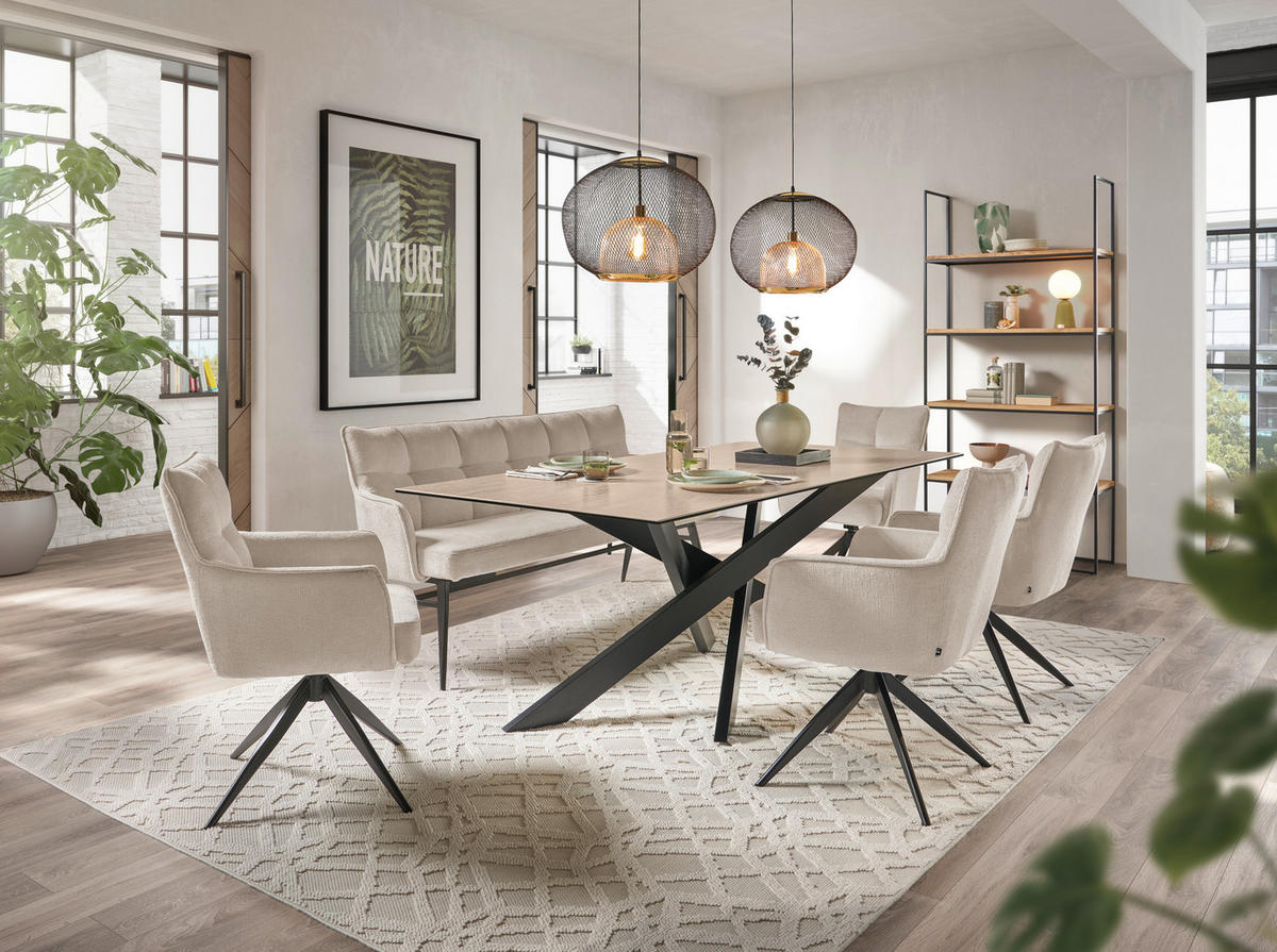 SITZBANK 180/88/68 cm Mikrofaser Creme, Schwarz  - Creme/Schwarz, Design, Textil/Metall (180/88/68cm) - SetOne by Musterring