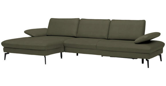 ECKSOFA in Echtleder Grau, Grün  - Schwarz/Grau, Design, Leder/Metall (157/325cm) - Dieter Knoll