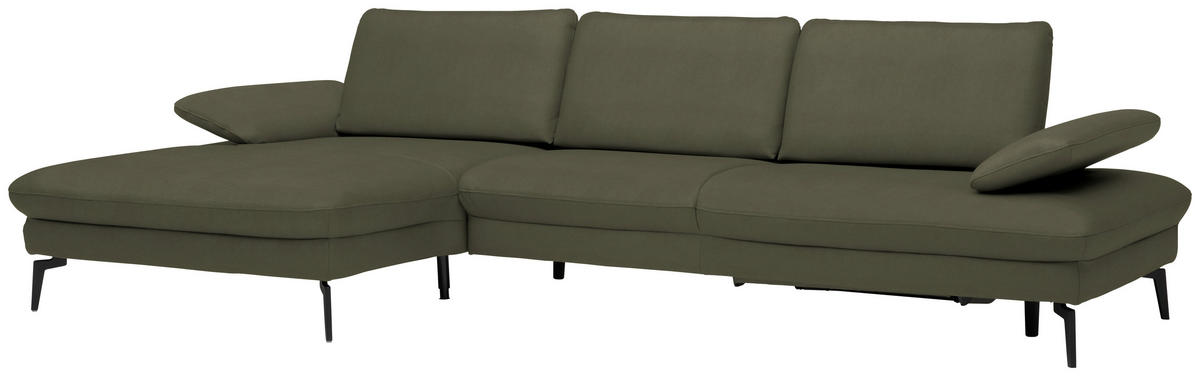 ECKSOFA in Echtleder Grau, Grün  - Schwarz/Grau, Design, Leder/Metall (157/325cm) - Dieter Knoll