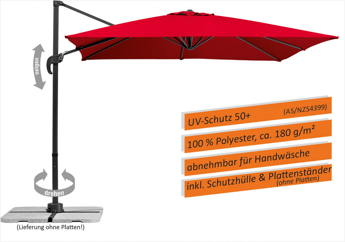 AMPELSCHIRM 270 cm Rot  - Anthrazit/Rot, Basics, Textil/Metall (338/239/270cm) - Schneider